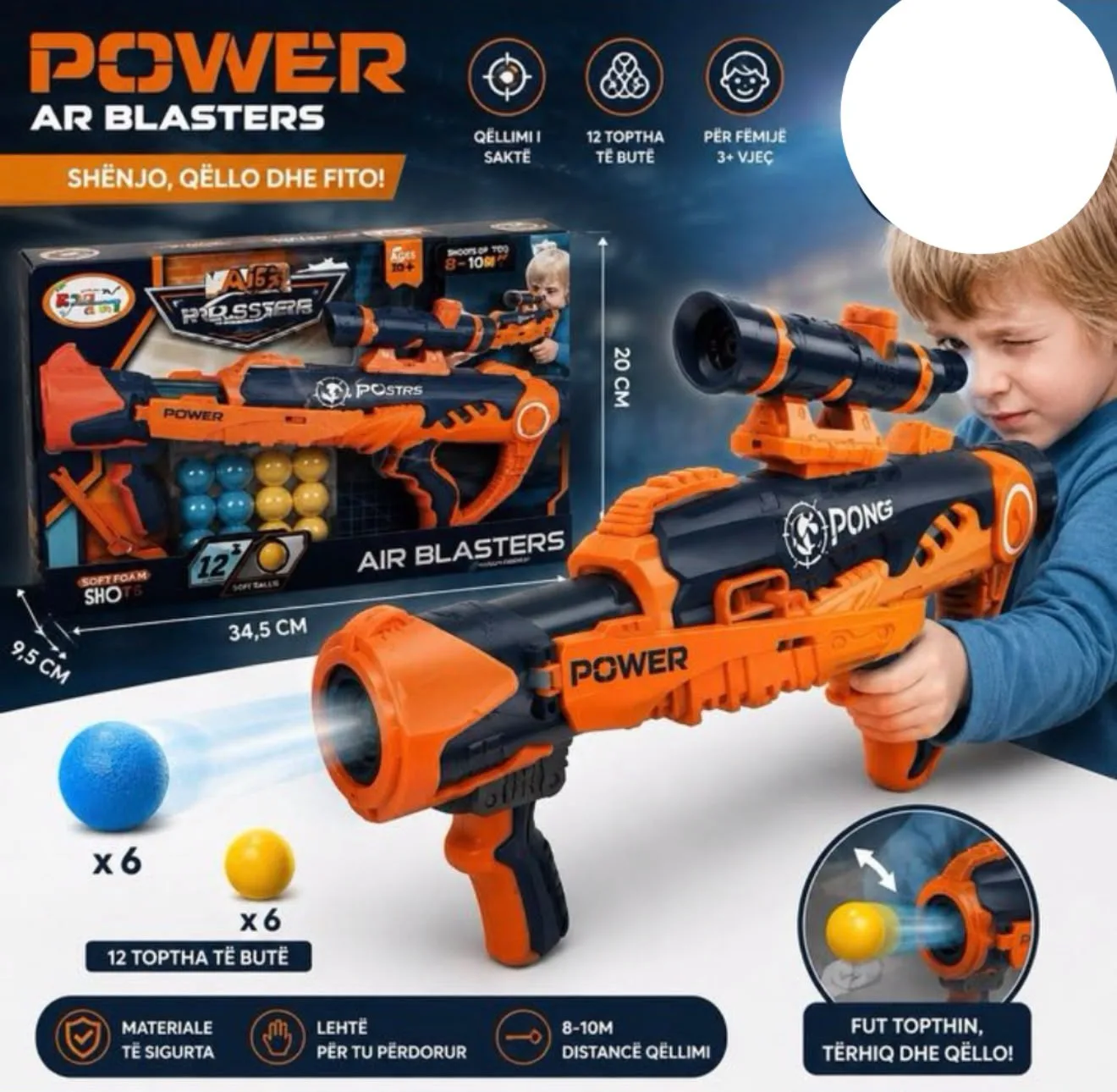 Pushkë Lodër Power Air Blasters me 12 Toptha të Butë